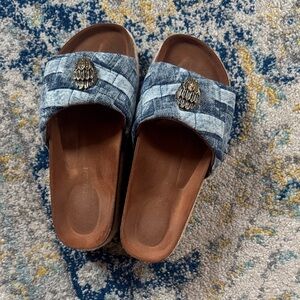 Kurt Geiger Blue Denim Slide Kensington Flatform Sandals